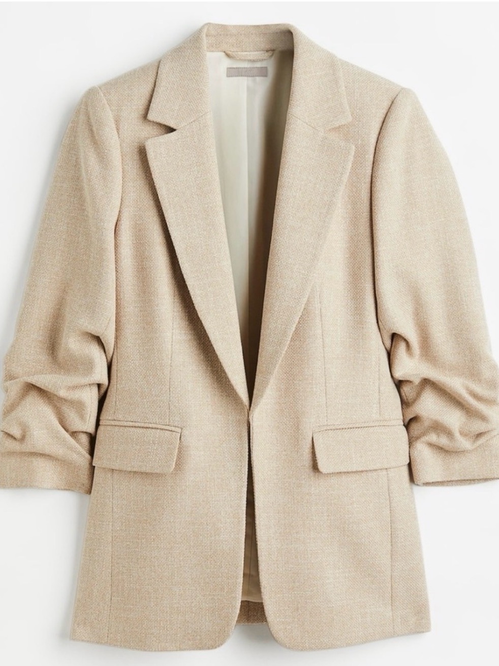 H&M Cream Bunched Sleeve Tailored Blazer Jacket